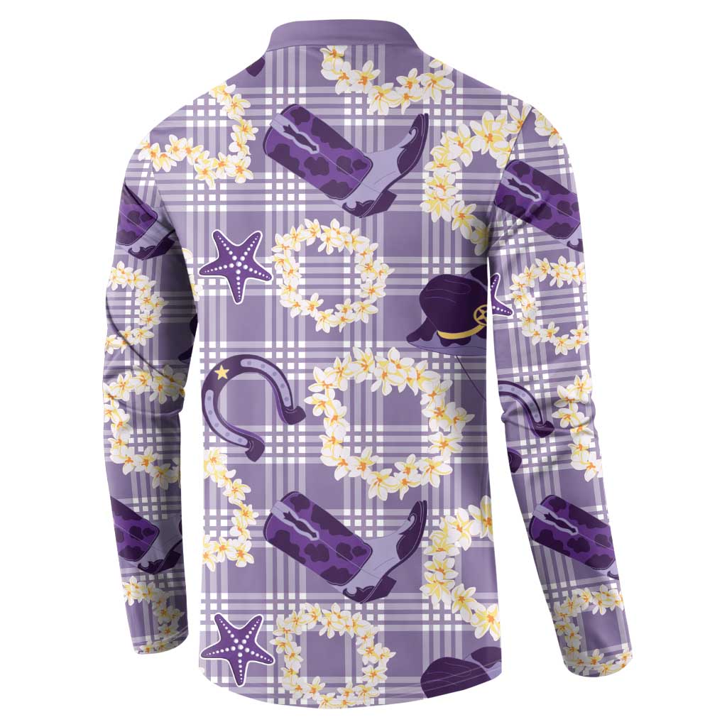 Aloha Hawaii Paniolo Lavender Palaka Button Sweatshirt Coastal Rodeo LT7 - Polynesian Pride