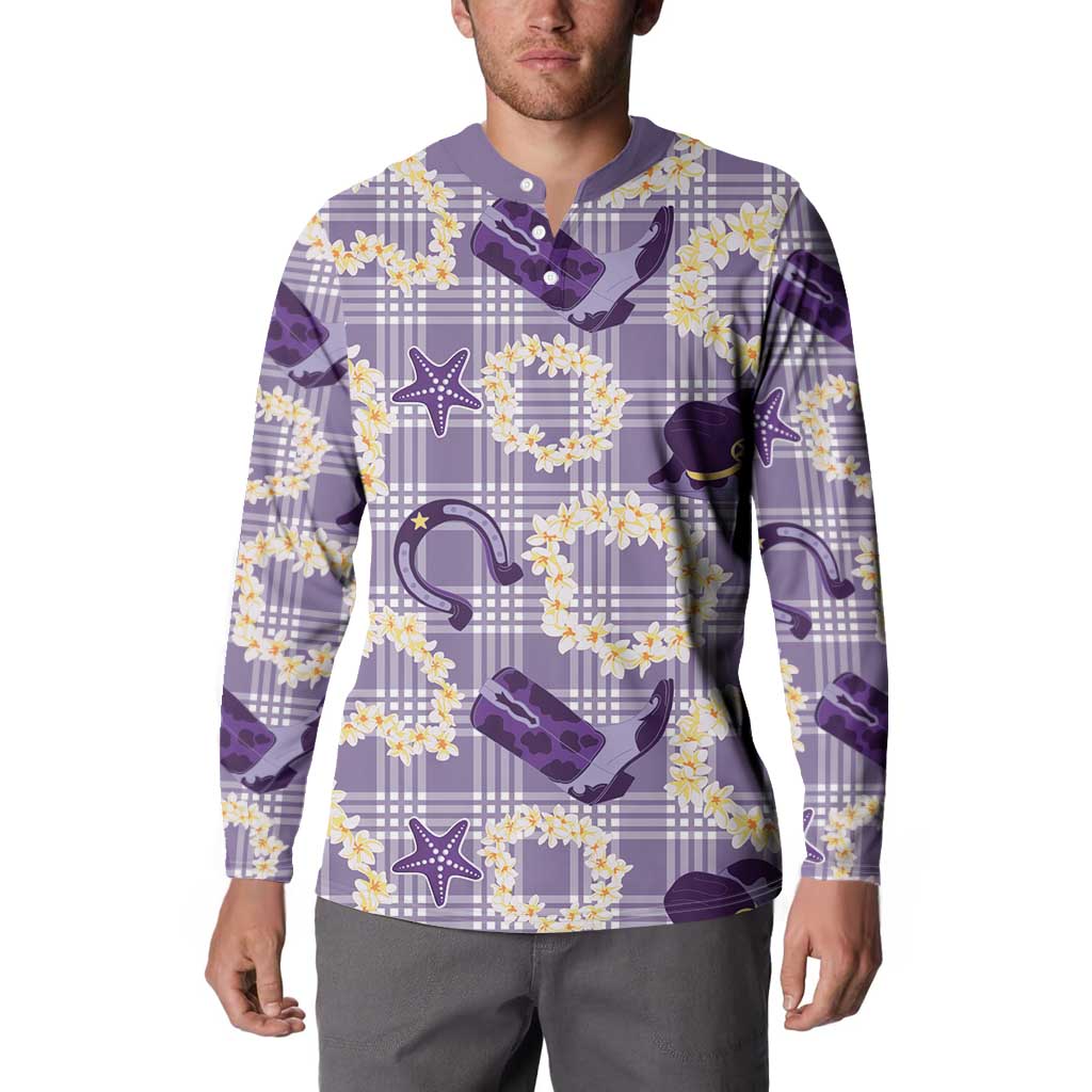 Aloha Hawaii Paniolo Lavender Palaka Button Sweatshirt Coastal Rodeo LT7 - Polynesian Pride