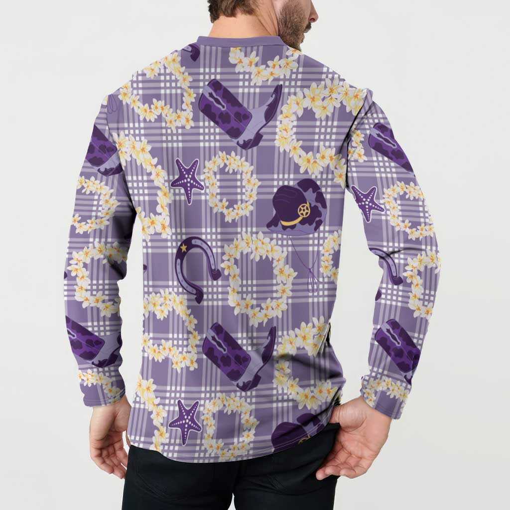 Aloha Hawaii Paniolo Lavender Palaka Button Sweatshirt Coastal Rodeo LT7 - Polynesian Pride