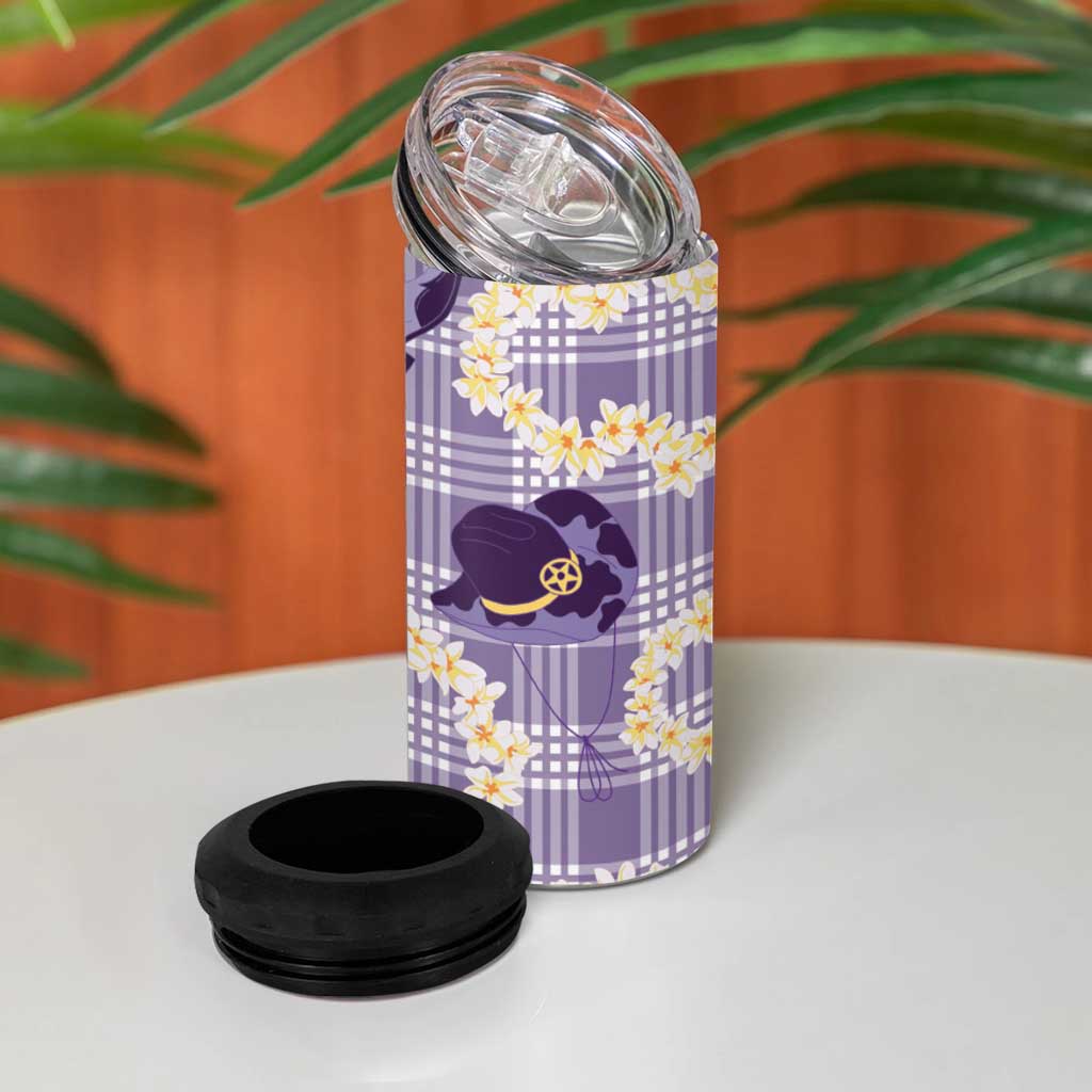 Aloha Hawaii Paniolo Lavender Palaka 4 in 1 Can Cooler Tumbler Coastal Rodeo - Polynesian Pride