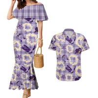 Aloha Hawaii Paniolo Lavender Palaka Couples Matching Mermaid Dress and Hawaiian Shirt Coastal Rodeo - Polynesian Pride