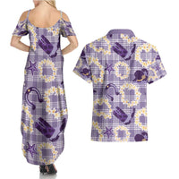 Aloha Hawaii Paniolo Lavender Palaka Couples Matching Summer Maxi Dress and Hawaiian Shirt Coastal Rodeo - Polynesian Pride