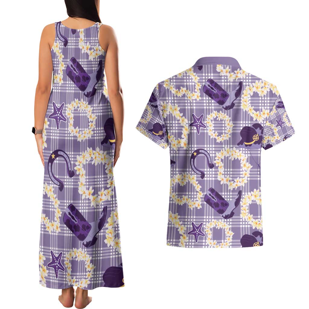 Aloha Hawaii Paniolo Lavender Palaka Couples Matching Tank Maxi Dress and Hawaiian Shirt Coastal Rodeo - Polynesian Pride