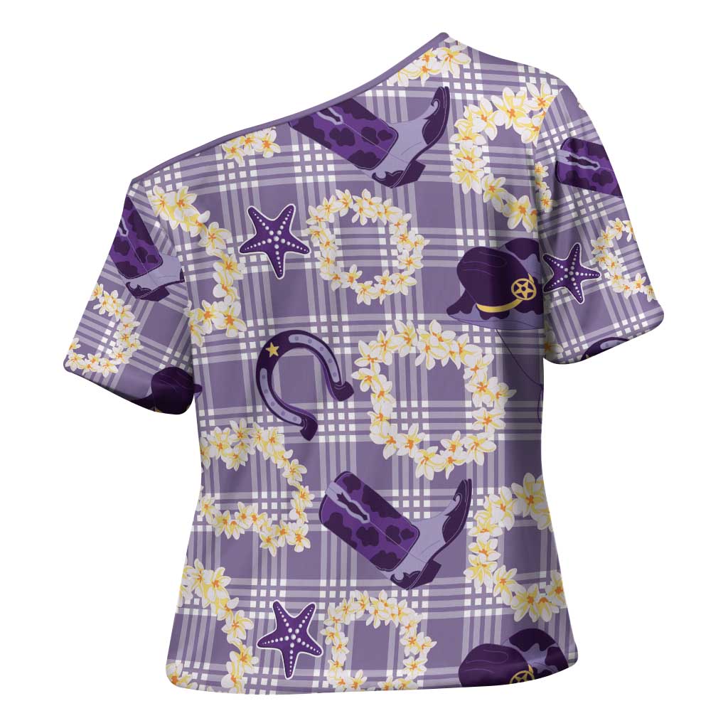 Aloha Hawaii Paniolo Lavender Palaka Cross Shoulder Shirt Coastal Rodeo LT7 - Polynesian Pride