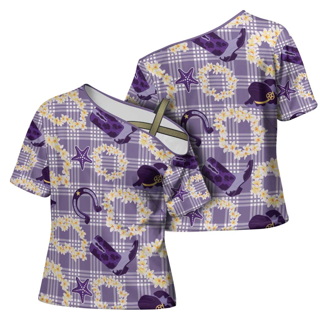 Aloha Hawaii Paniolo Lavender Palaka Cross Shoulder Shirt Coastal Rodeo LT7 - Polynesian Pride