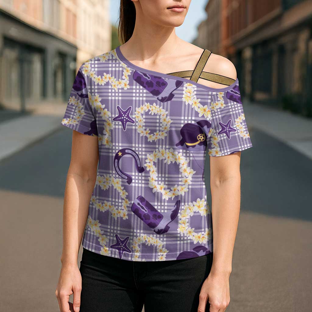 Aloha Hawaii Paniolo Lavender Palaka Cross Shoulder Shirt Coastal Rodeo LT7 - Polynesian Pride
