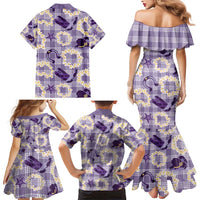 Aloha Hawaii Paniolo Lavender Palaka Family Matching Mermaid Dress and Hawaiian Shirt Coastal Rodeo - Polynesian Pride