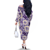 Aloha Hawaii Paniolo Lavender Palaka Family Matching Off The Shoulder Long Sleeve Dress and Hawaiian Shirt Coastal Rodeo - Polynesian Pride