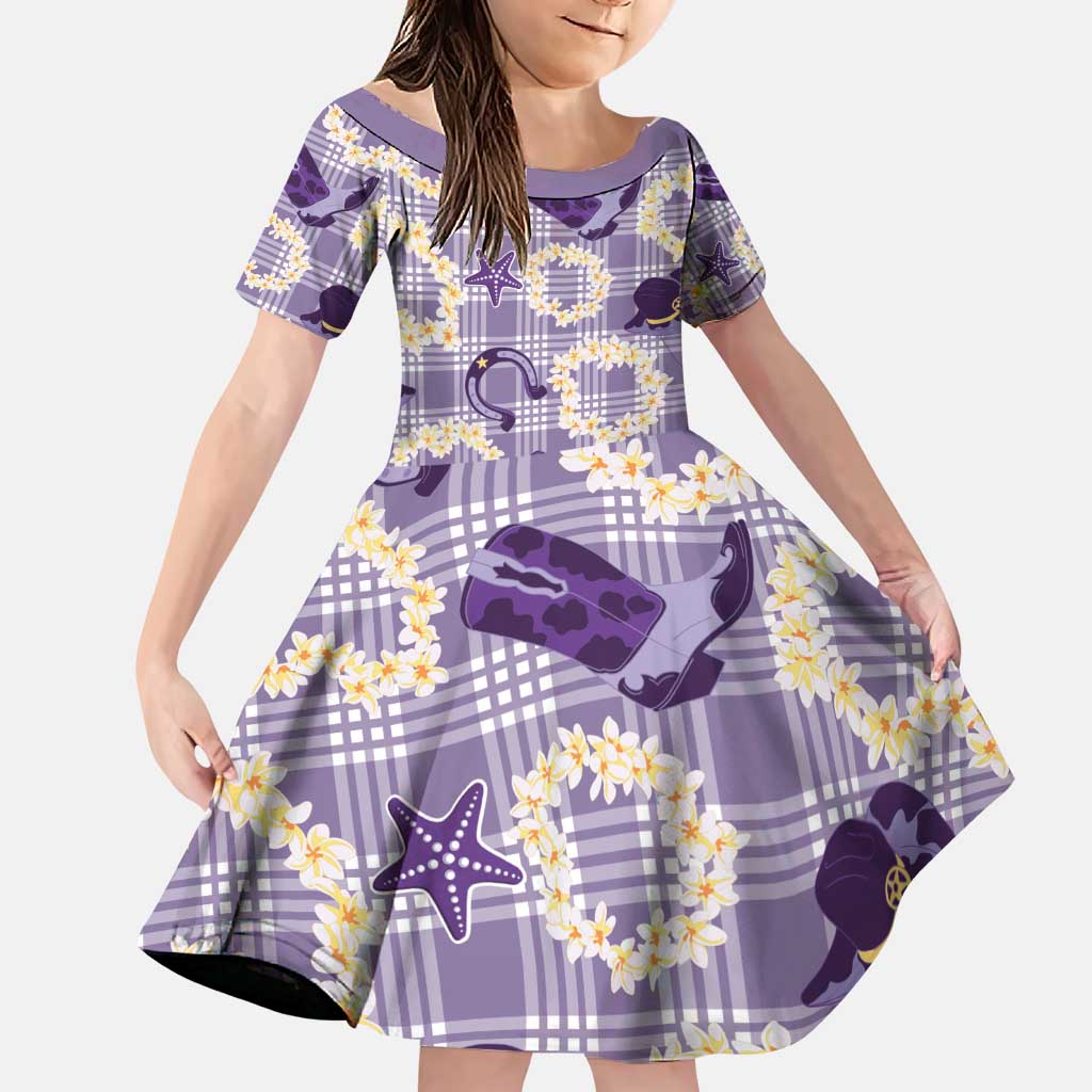 Aloha Hawaii Paniolo Lavender Palaka Family Matching Puletasi and Hawaiian Shirt Coastal Rodeo LT7 Daughter's Dress Lavender - Polynesian Pride