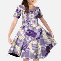 Aloha Hawaii Paniolo Lavender Palaka Family Matching Puletasi and Hawaiian Shirt Coastal Rodeo LT7 Daughter's Dress Lavender - Polynesian Pride