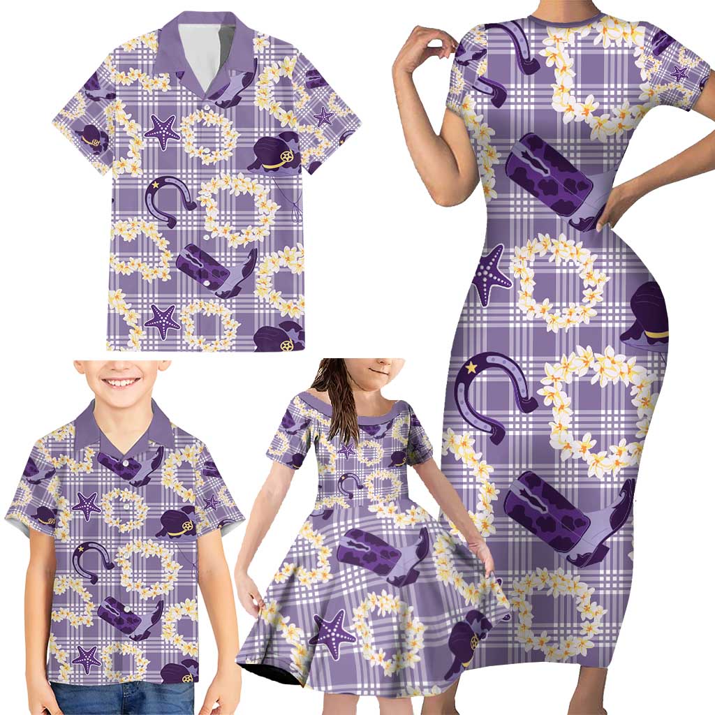 Aloha Hawaii Paniolo Lavender Palaka Family Matching Short Sleeve Bodycon Dress and Hawaiian Shirt Coastal Rodeo - Polynesian Pride