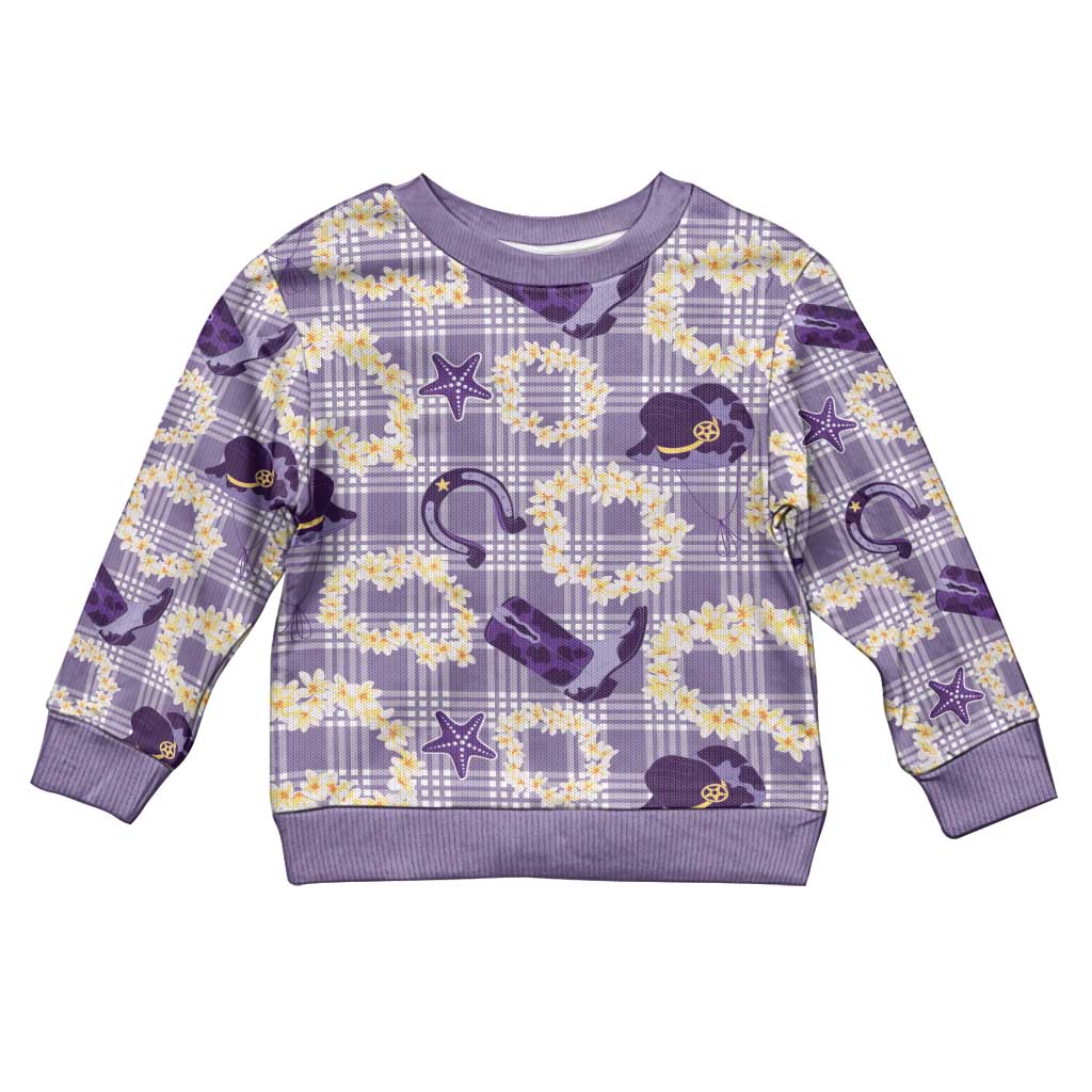 Aloha Hawaii Paniolo Lavender Palaka Kid Ugly Christmas Sweater Coastal Rodeo - Polynesian Pride