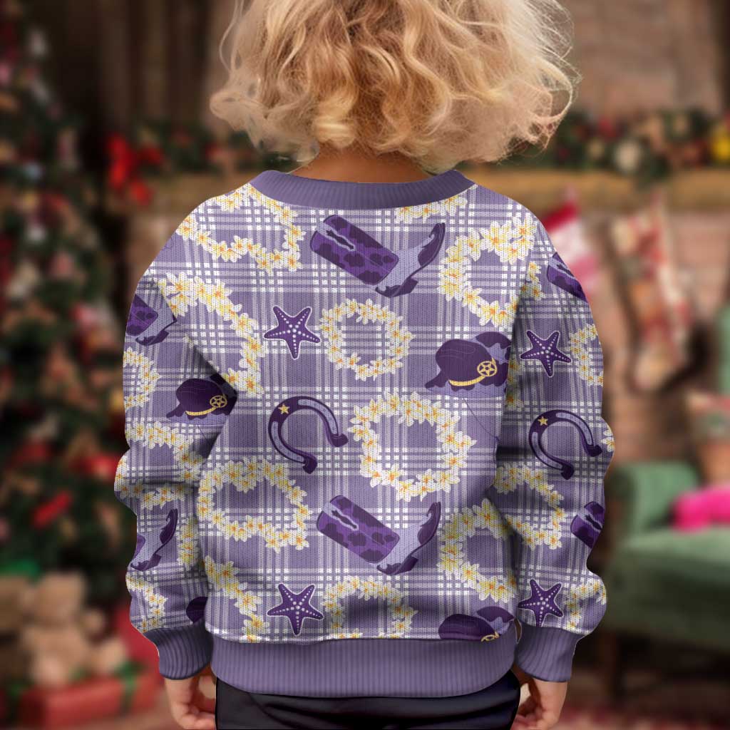 Aloha Hawaii Paniolo Lavender Palaka Kid Ugly Christmas Sweater Coastal Rodeo - Polynesian Pride