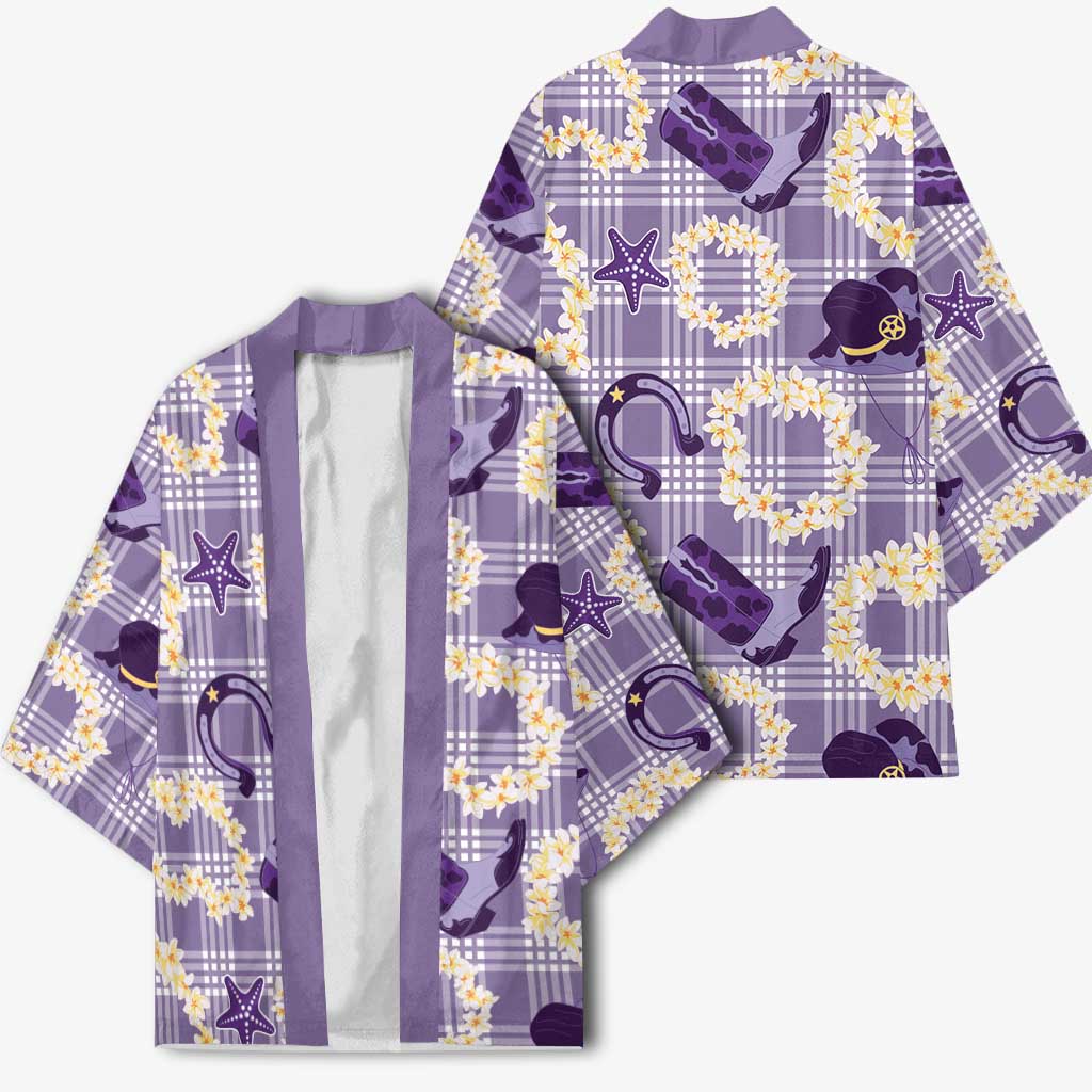 Aloha Hawaii Paniolo Lavender Palaka Kimono Coastal Rodeo - Polynesian Pride
