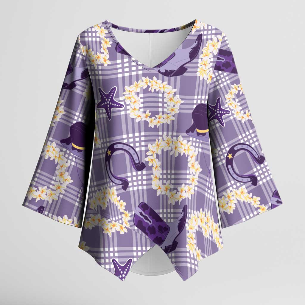 Aloha Hawaii Paniolo Lavender Palaka Kimono Sleeve Blouse Coastal Rodeo LT7 Female Lavender - Polynesian Pride