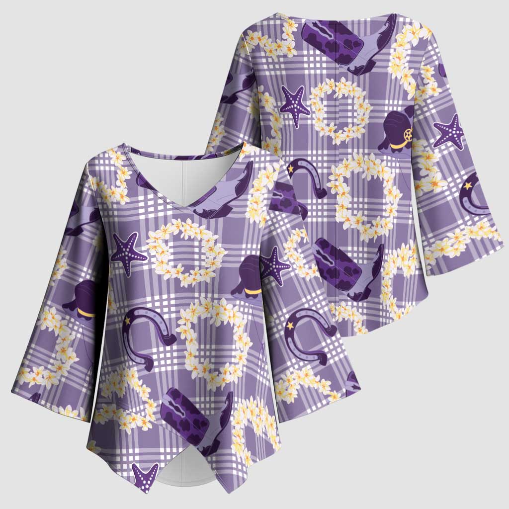 Aloha Hawaii Paniolo Lavender Palaka Kimono Sleeve Blouse Coastal Rodeo LT7 - Polynesian Pride