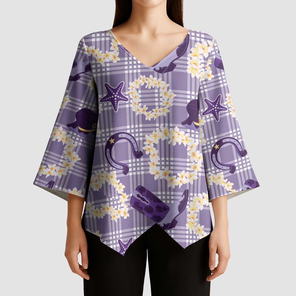 Aloha Hawaii Paniolo Lavender Palaka Kimono Sleeve Blouse Coastal Rodeo LT7 - Polynesian Pride