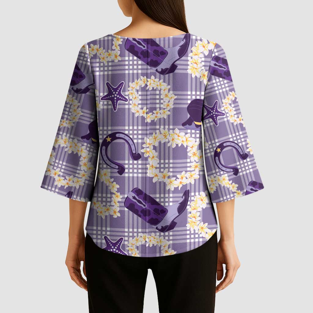 Aloha Hawaii Paniolo Lavender Palaka Kimono Sleeve Blouse Coastal Rodeo LT7 - Polynesian Pride