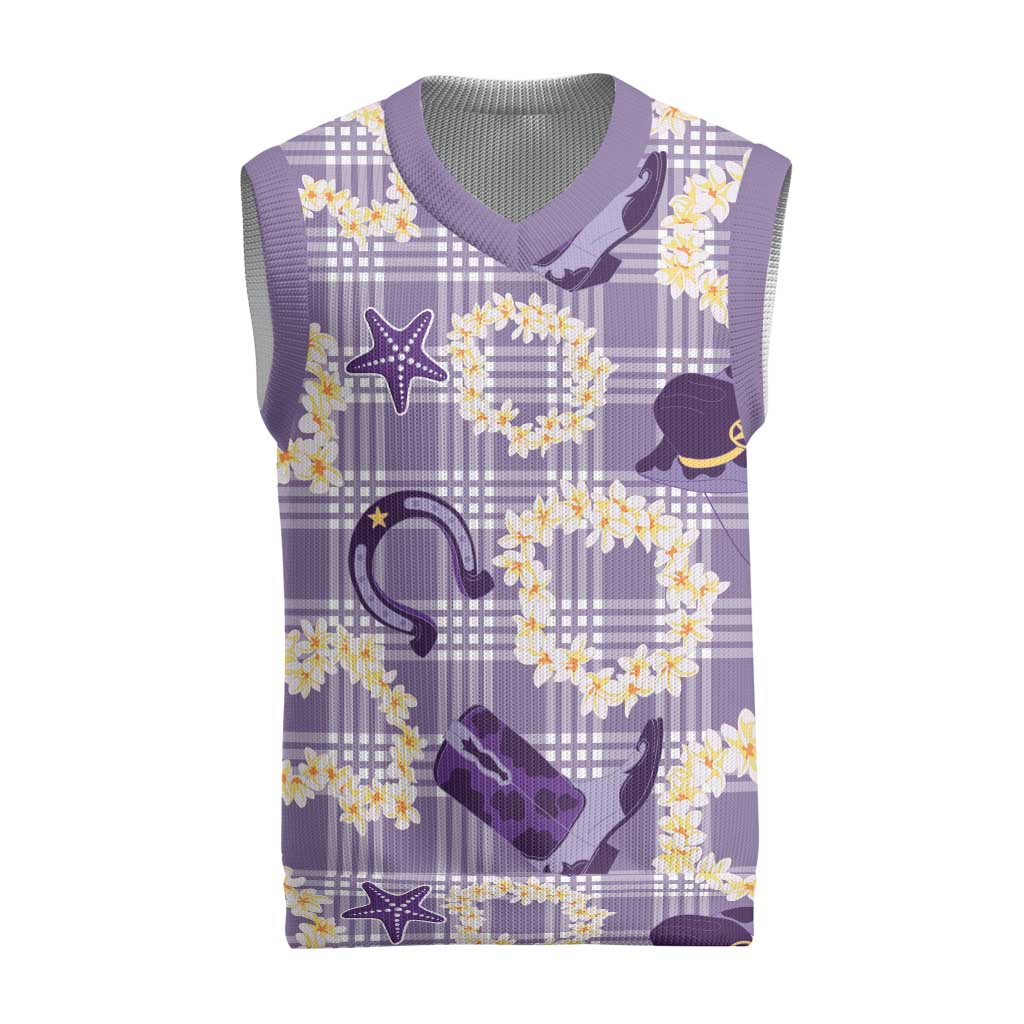 Aloha Hawaii Paniolo Lavender Palaka Christmas Knitted V-Neck Vest Coastal Rodeo LT7 Lavender - Polynesian Pride