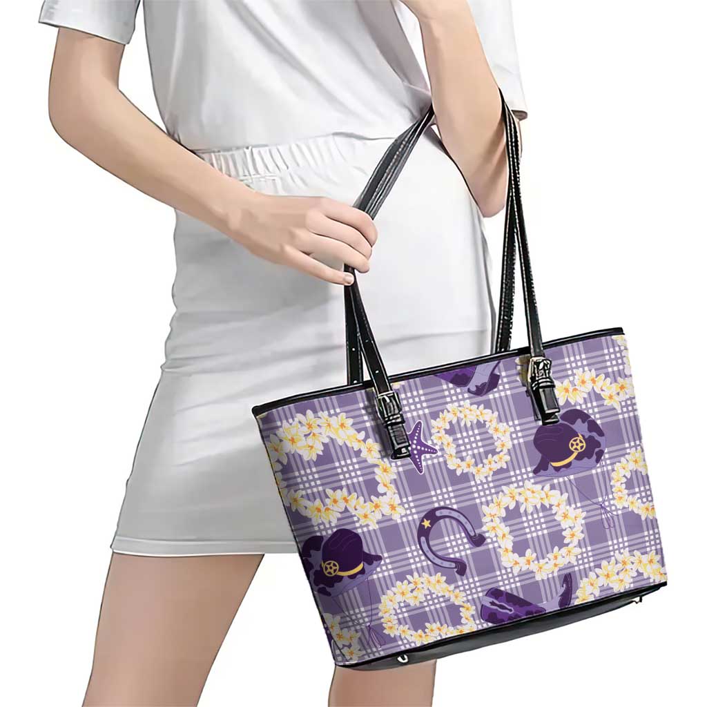 Aloha Hawaii Paniolo Lavender Palaka Leather Tote Bag Coastal Rodeo - Polynesian Pride