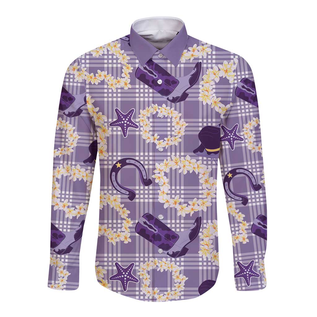 Aloha Hawaii Paniolo Lavender Palaka Long Sleeve Button Shirt Coastal Rodeo LT7 Unisex Lavender - Polynesian Pride