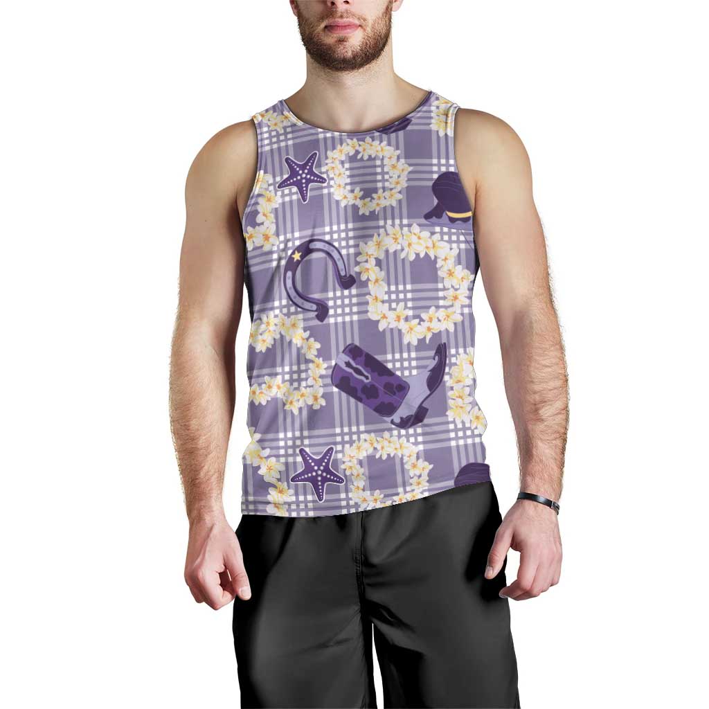 Aloha Hawaii Paniolo Lavender Palaka Men Tank Top Coastal Rodeo - Polynesian Pride