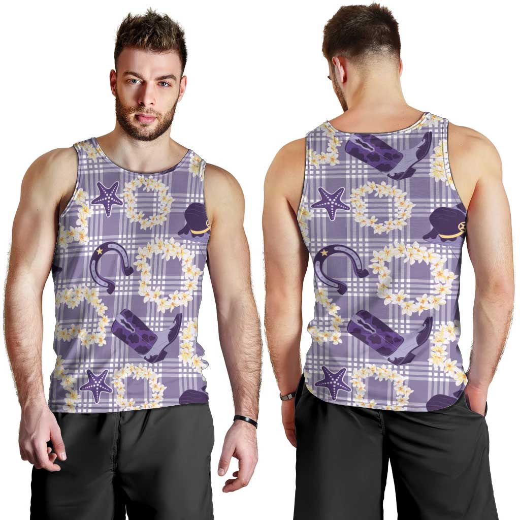 Aloha Hawaii Paniolo Lavender Palaka Men Tank Top Coastal Rodeo - Polynesian Pride