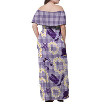 Aloha Hawaii Paniolo Lavender Palaka Off Shoulder Maxi Dress Coastal Rodeo - Polynesian Pride