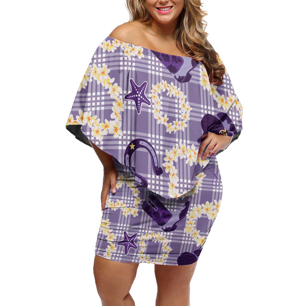 Aloha Hawaii Paniolo Lavender Palaka Off Shoulder Short Dress Coastal Rodeo - Polynesian Pride