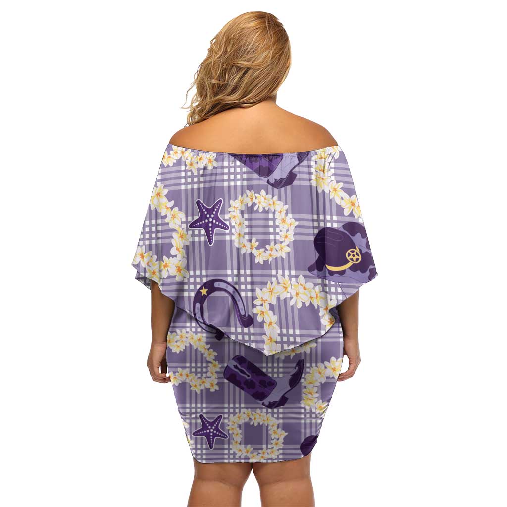 Aloha Hawaii Paniolo Lavender Palaka Off Shoulder Short Dress Coastal Rodeo - Polynesian Pride