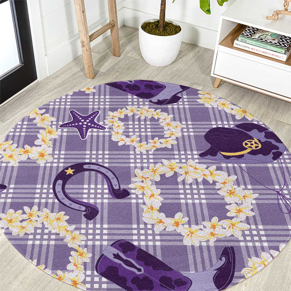 Aloha Hawaii Paniolo Lavender Palaka Round Carpet Coastal Rodeo - Polynesian Pride