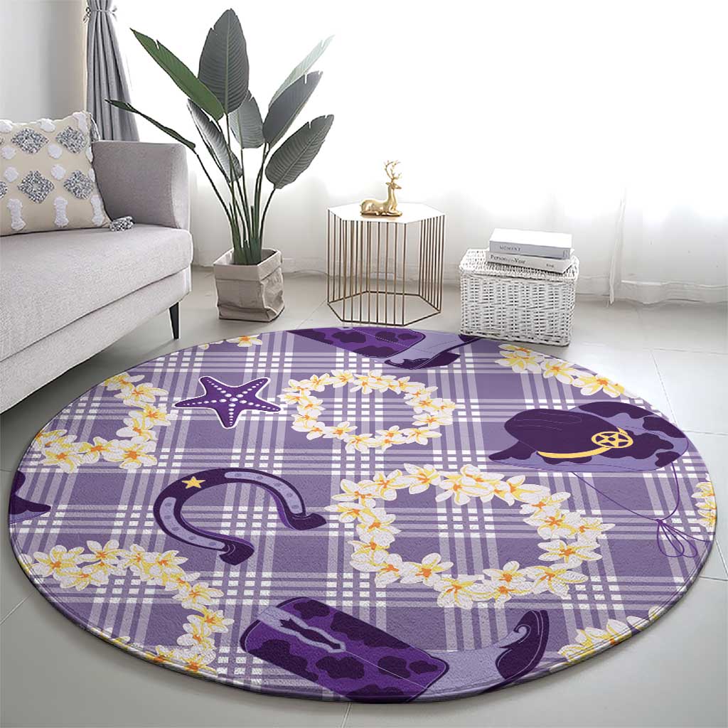 Aloha Hawaii Paniolo Lavender Palaka Round Carpet Coastal Rodeo - Polynesian Pride