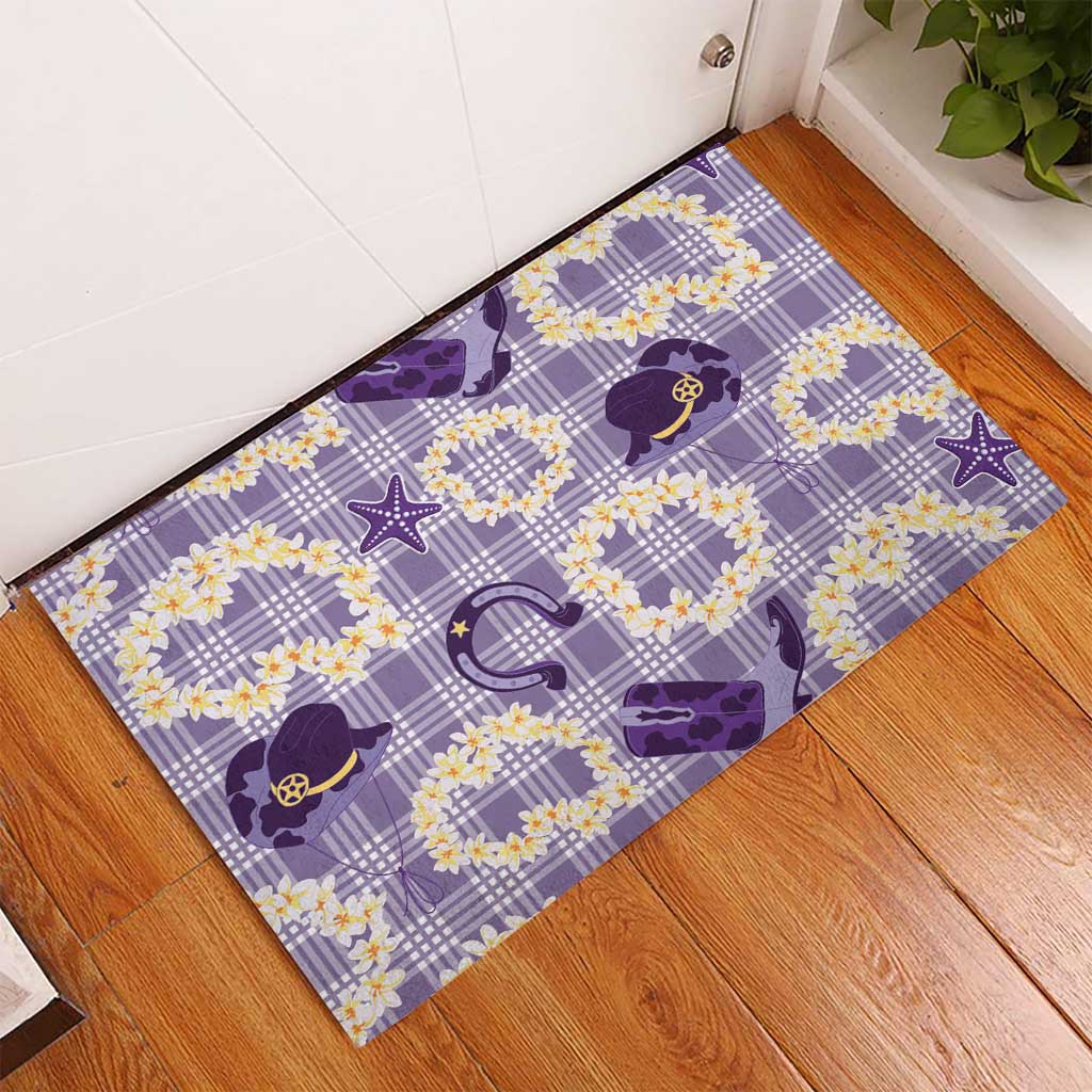 Aloha Hawaii Paniolo Lavender Palaka Rubber Doormat Coastal Rodeo LT7 - Polynesian Pride