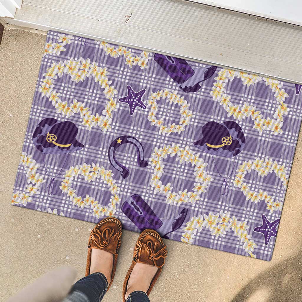 Aloha Hawaii Paniolo Lavender Palaka Rubber Doormat Coastal Rodeo LT7 - Polynesian Pride
