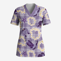 Aloha Hawaii Paniolo Lavender Palaka Scrub Top Coastal Rodeo - Polynesian Pride