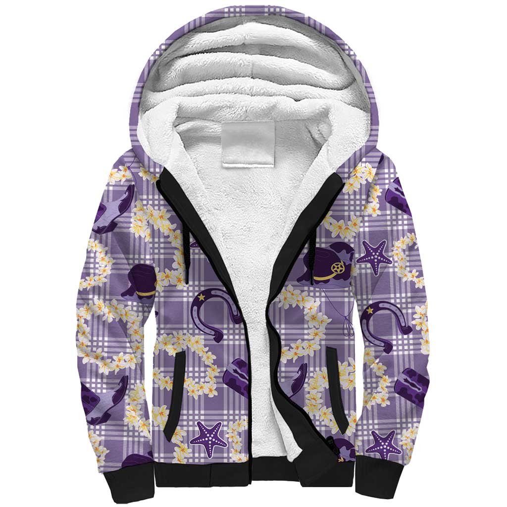 Aloha Hawaii Paniolo Lavender Palaka Sherpa Hoodie Coastal Rodeo - Polynesian Pride