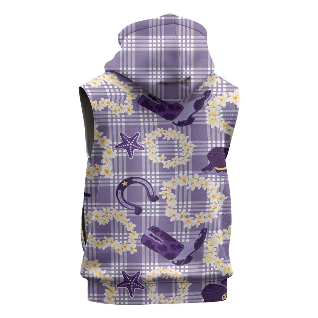 Aloha Hawaii Paniolo Lavender Palaka Sleeveless Hoodie Coastal Rodeo LT7 - Polynesian Pride