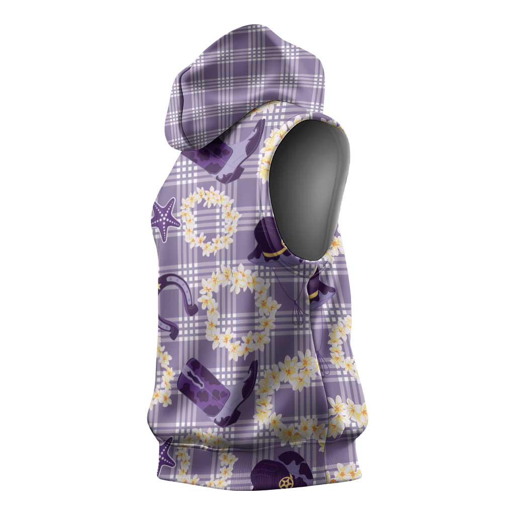 Aloha Hawaii Paniolo Lavender Palaka Sleeveless Hoodie Coastal Rodeo LT7 - Polynesian Pride