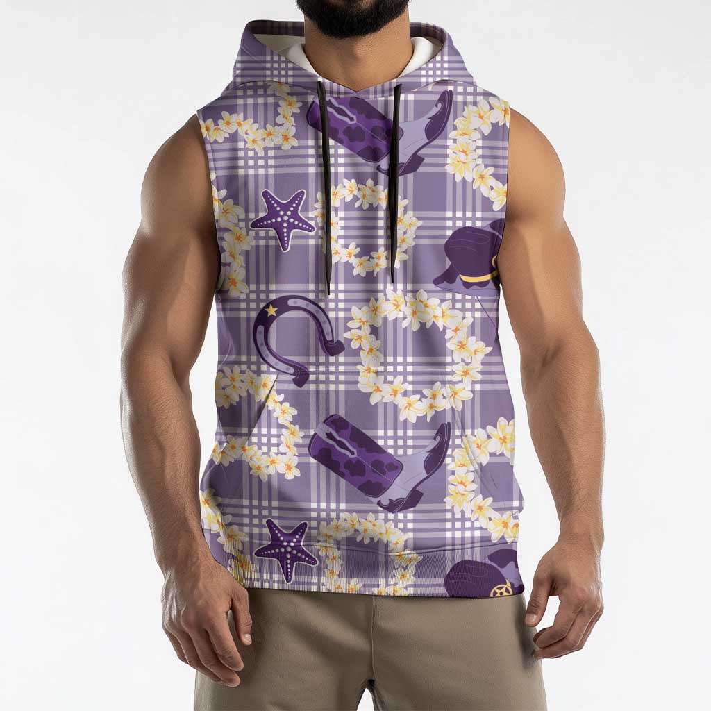 Aloha Hawaii Paniolo Lavender Palaka Sleeveless Hoodie Coastal Rodeo LT7 - Polynesian Pride