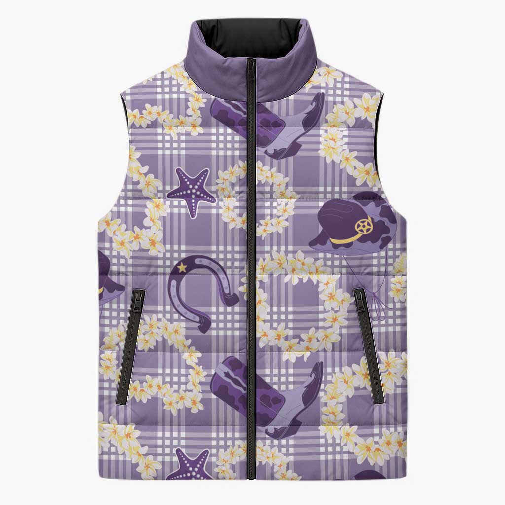 Aloha Hawaii Paniolo Lavender Palaka Sleeveless Puffer Jacket Coastal Rodeo LT7 Unisex Lavender - Polynesian Pride