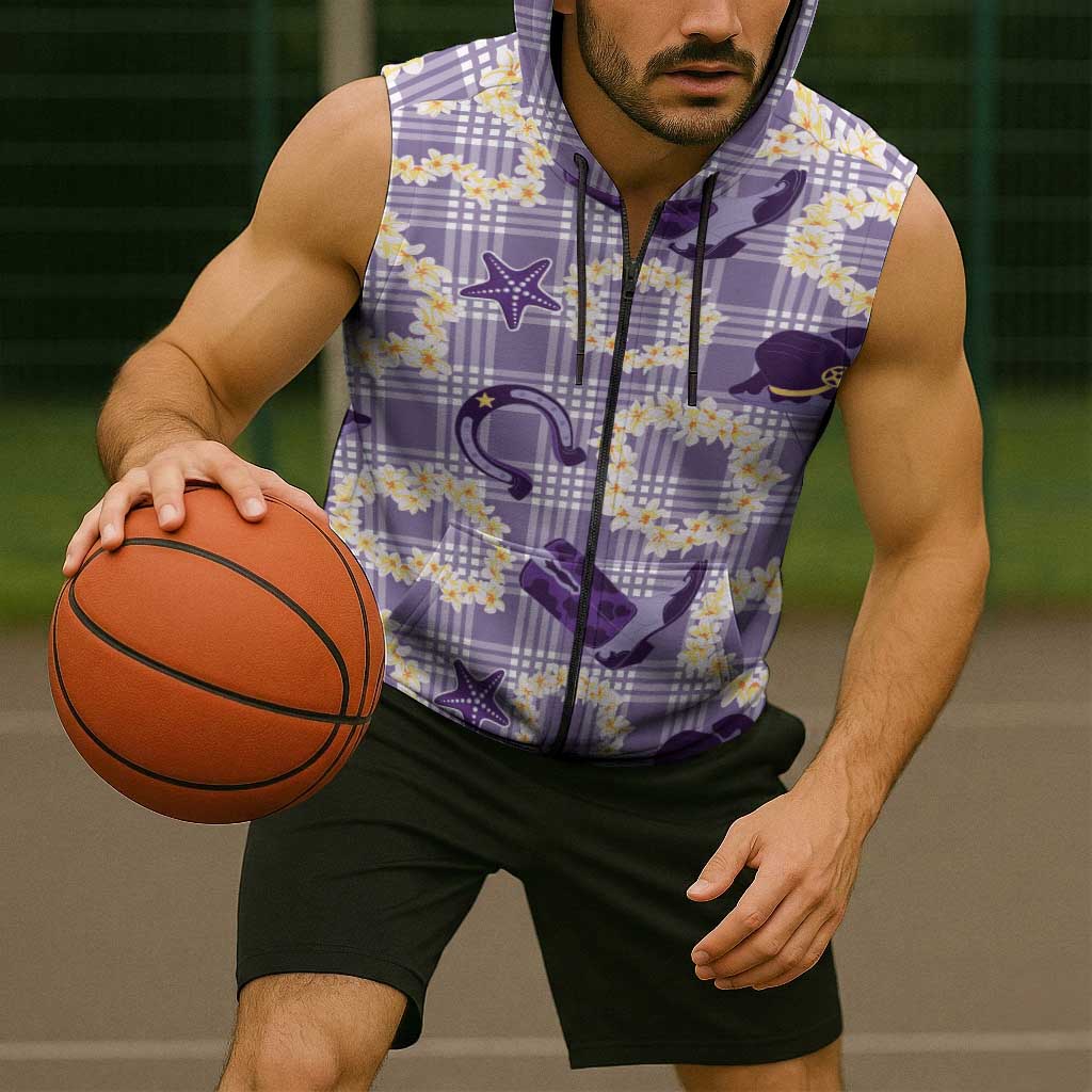 Aloha Hawaii Paniolo Lavender Palaka Sleeveless Zip Hoodie Coastal Rodeo LT7 - Polynesian Pride
