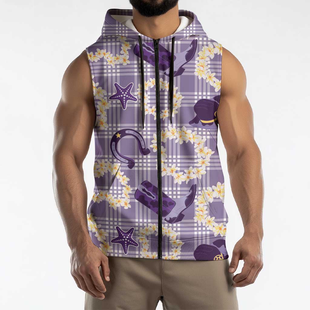 Aloha Hawaii Paniolo Lavender Palaka Sleeveless Zip Hoodie Coastal Rodeo LT7 - Polynesian Pride