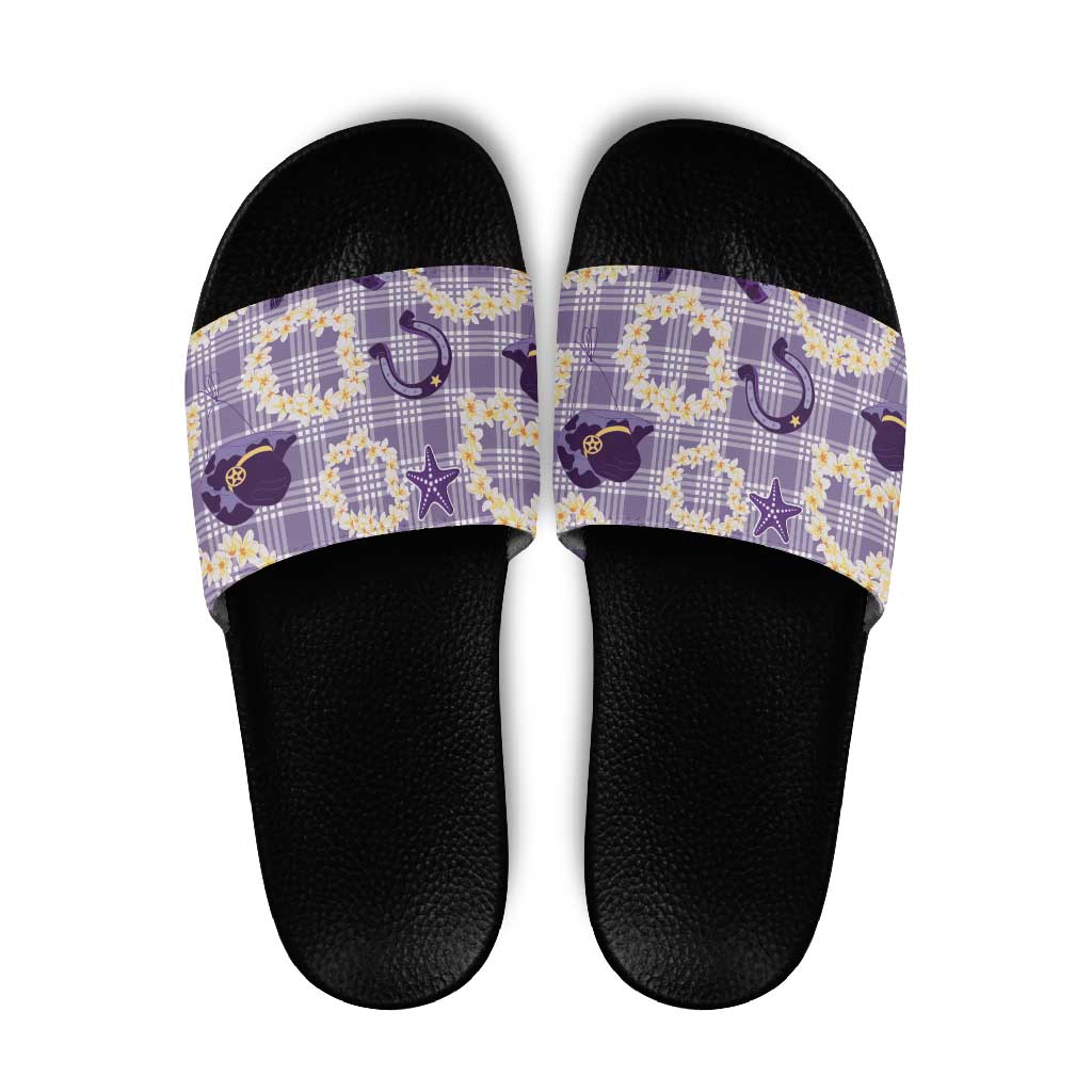 Aloha Hawaii Paniolo Lavender Palaka Slide Sandals Coastal Rodeo - Polynesian Pride