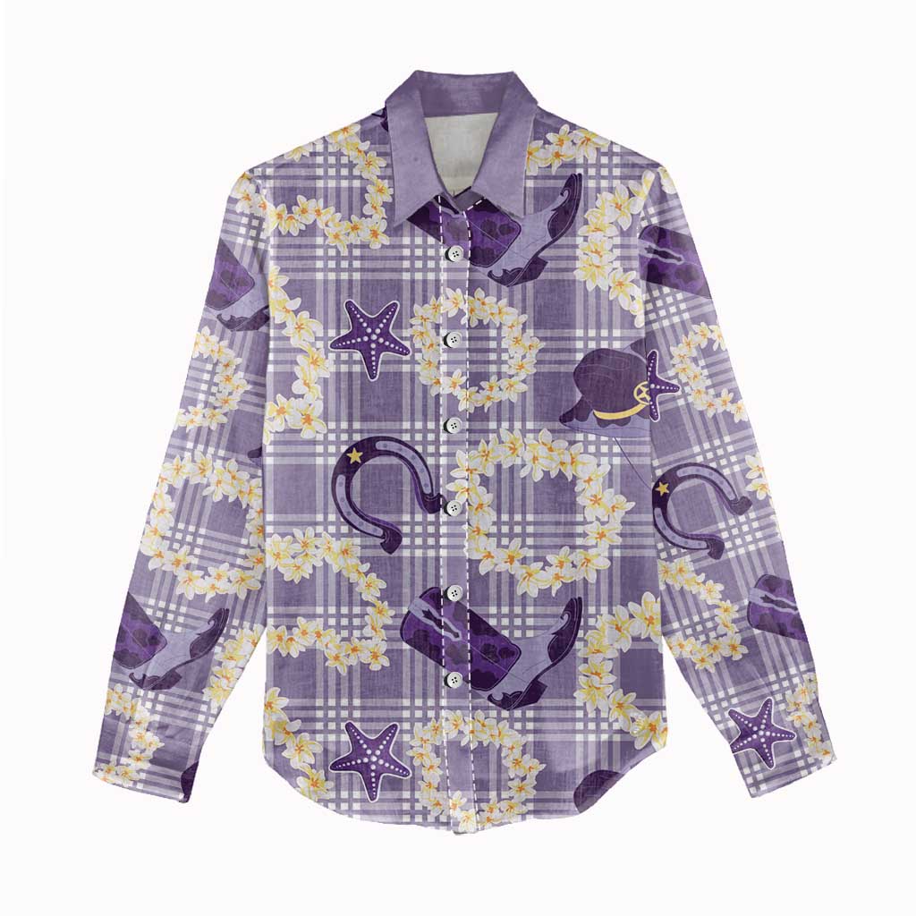 Aloha Hawaii Paniolo Lavender Palaka Women Casual Shirt Coastal Rodeo - Polynesian Pride