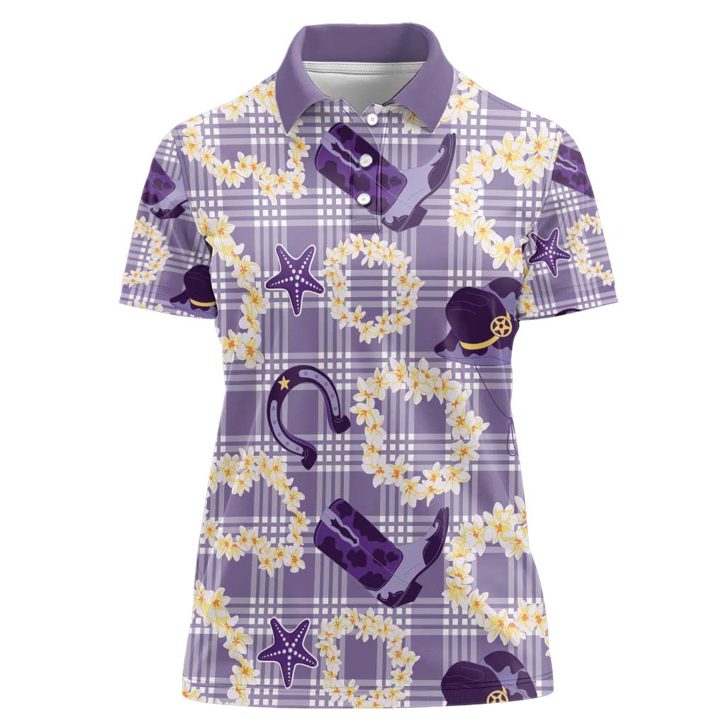 Aloha Hawaii Paniolo Lavender Palaka Women Polo Shirt Coastal Rodeo - Polynesian Pride
