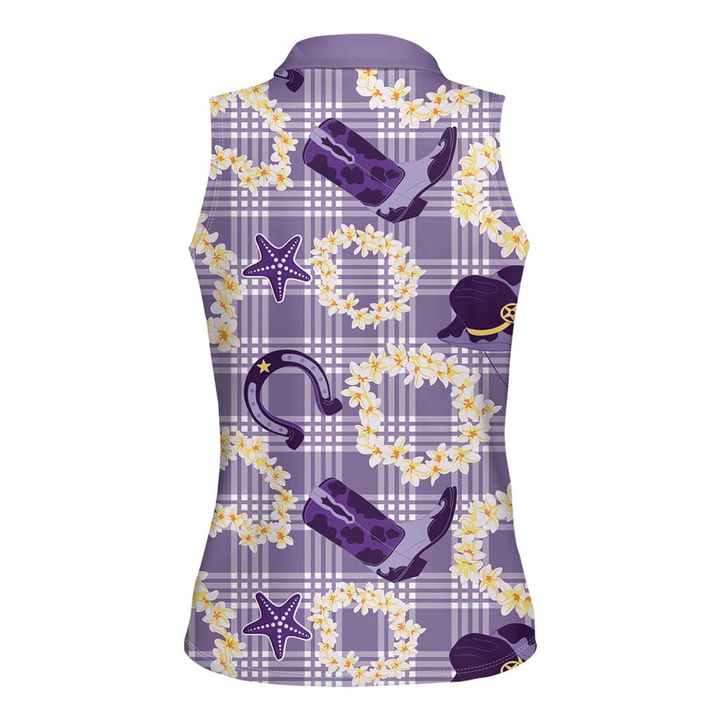 Aloha Hawaii Paniolo Lavender Palaka Women Sleeveless Polo Shirt Coastal Rodeo LT7 - Polynesian Pride