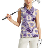 Aloha Hawaii Paniolo Lavender Palaka Women Sleeveless Polo Shirt Coastal Rodeo LT7 - Polynesian Pride