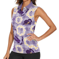 Aloha Hawaii Paniolo Lavender Palaka Women Sleeveless Polo Shirt Coastal Rodeo LT7 - Polynesian Pride
