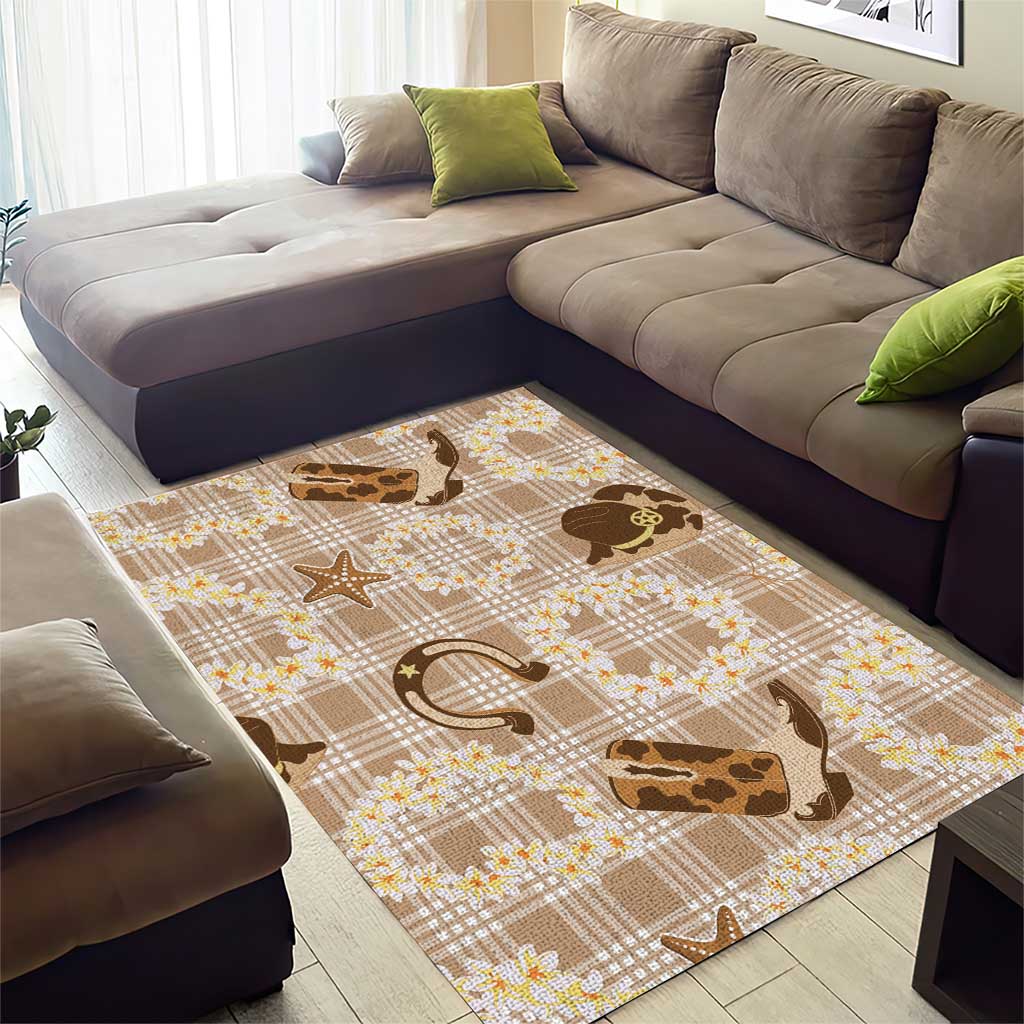 Aloha Hawaii Paniolo Khaki Palaka Area Rug Coastal Rodeo - Polynesian Pride