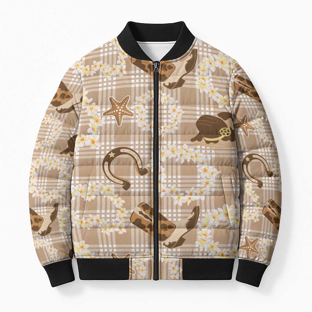 Aloha Hawaii Paniolo Khaki Palaka Bomber Puffer Jacket Coastal Rodeo LT7 Unisex Khaki - Polynesian Pride